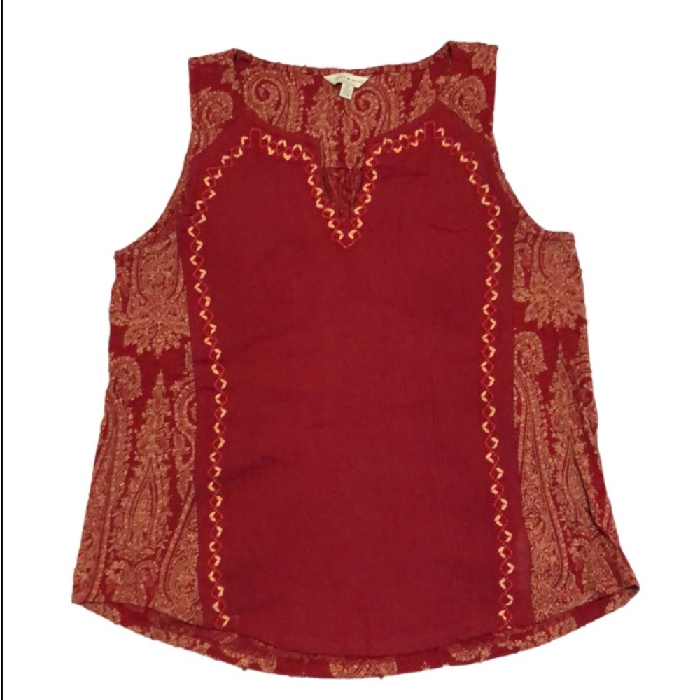 Lucky Brand Embroidered Woven Mix Tank Blouse Womens Size M - Picture 2 of 13